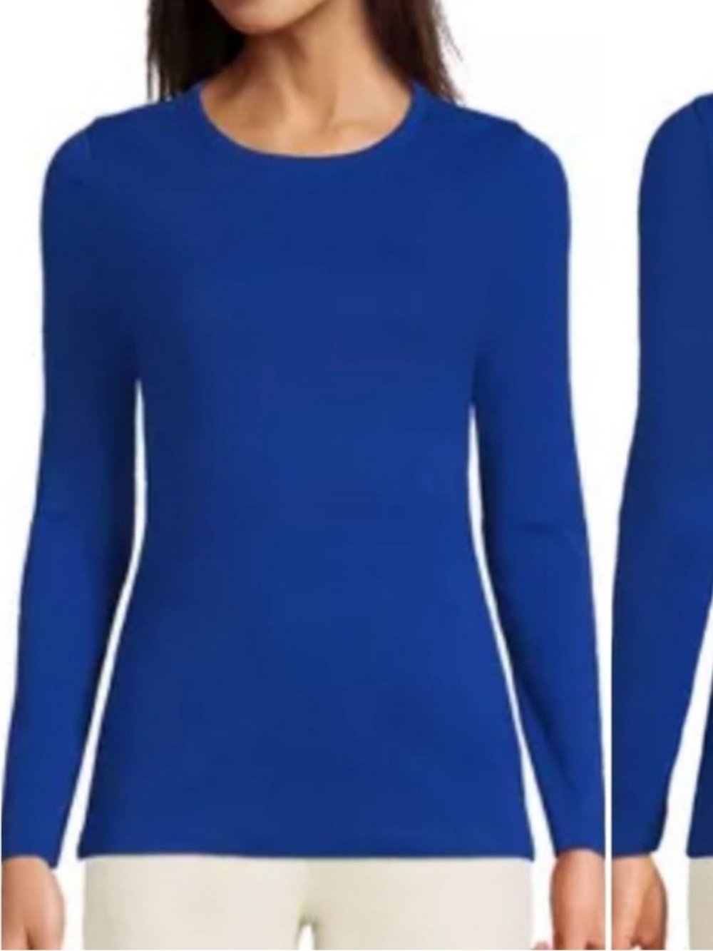 Lands End Shaped Layering Tee Long Sleeve Lightweight Cobalt Blue Cotton